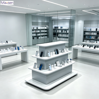 Vitrine d'exposition multi-niveaux Maxsen gris et blanc avec éclairage LED, écologique et robuste, pour magasin de téléphonie mobile