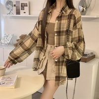 Chemise de plage à carreaux pour femme, coupe ample, boutonnée, manches longues, transparente, protection solaire estivale, châle de vacances, tenue décontractée pour resort