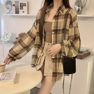Camisa de playa a cuadros para mujer, estilo oversize, con botones, manga larga, transparente, para verano, protección solar, chal, ropa de vacaciones, ajuste holgado - Product Image 5