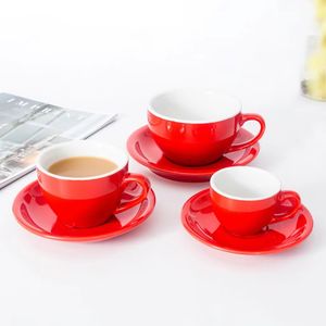 แก้วกาแฟพอร์ซเลนคุณภาพสูงสำหรับขายส่ง ชุดแก้วกาแฟคาปูชิโน่พร้อมจานรอง <span class=keywords><strong>สี</strong></span>ตามสั่ง สำหรับร้านกาแฟ แก้วเคลือบเงา - Product Image 2