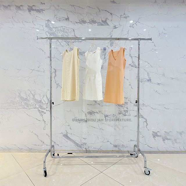 Simple Commercial Grade Clothing Garment Rack Chrome Single Rail Collapsible Rack Folding Rolling Clothes Organizer Rack