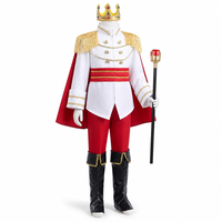 Kinder Prinz König Kostüm-Set für Jungen, Weiße Jacke mit Goldenen Epauletten Roter Umhang und Edelstein-Krone Königliches Rollenspiel-Outfit