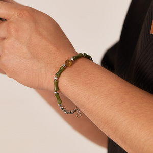 Joyería de Moda Unisex con Cuentas de Jade Natural del Sur, Bambú y Ojo de Tigre, Estilo Étnico, Cadena de Acero Inoxidable, para Aniversario - Product Image 5