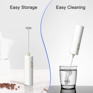 <span class=keywords><strong>Mousseur</strong></span> à lait électrique portable en plastique à piles, mini <span class=keywords><strong>mousseur</strong></span> à lait avec poignée pour café, matcha, poudre de protéines, blanc - Product Image 4