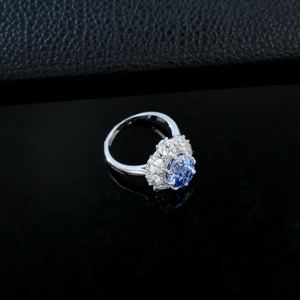 925 Sterling Silver Lab Created Sapphire Oval Cut Floral Halo <b>Statement</b> <b>Ring</b> - Product Image 3