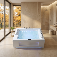 Baignoire autoportante en acrylique pour 2 personnes, 1,9 m, 39 jets au total, rideau d'eau, bain profond, thermostatique pour hôtel familial