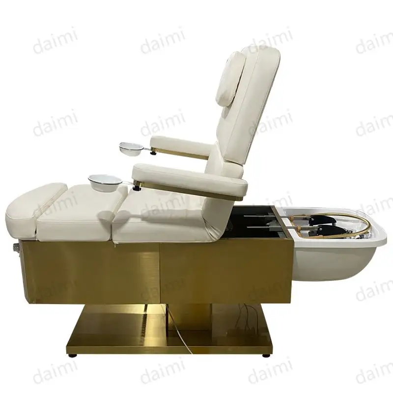 Multi-Functionele Gouden Basis 3ce Motoren Beauty Spa Salon Meubels Elektrische Beauty Massage Tafel Shampoo Voet Head Lash Gezichtsbed