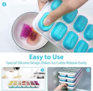 Bac à glaçons en silicone sans BPA à 14 cavités avec couvercle amovible, moule et plateaux empilables pour cadeaux promotionnels et d'affaires - Product Image 4
