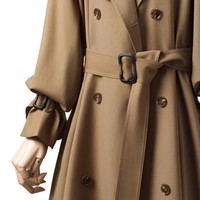 Manteau trench vintage kaki pour femme, double boutonnage, mi-long, doublure polaire, élégant et sophistiqué, avec ceinture