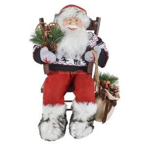 Statuetta Antica di Babbo Natale Seduto su Sedia a Dondolo, 40cm, Rossa, Decorazione Natalizia Festiva, Articolo da Esposizione, Forniture Natalizie di Fabbrica - Product Image 1
