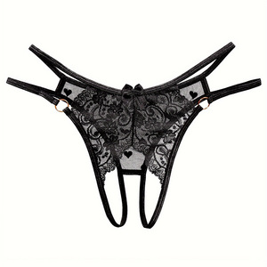 Ding Zhi Mei <b>Sexy</b> <b>Thong</b> Black Sheer Lace Low Rise Women's Lingerie Crotchless Insertable - Product Image 5