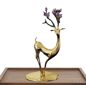 Décoration Moderne en Cuivre avec Cristal Naturel Violet et Cerf Sika, Style Luxe Léger, Direct Usine, pour Salon, Meuble TV, Décoration de Noël - Product Image 4