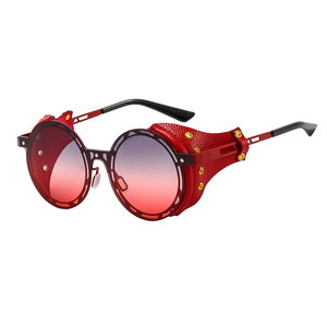 ADE WU JH6308 Rétro Mode Steampunk Lunettes De Soleil En Cuir PU Côté Bouclier Rond Nuances Vintage Gothique Lunettes De Soleil - Product Image 2