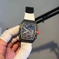 Boîtier personnalisé en fibre de carbone 67-02, données d'usine d'origine, position à 7 heures, rotatif, montre mécanique décontractée pour homme