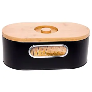 定制徽标圆形矩形设计厨房存储竹面包箱面包盒与面包屑捕手