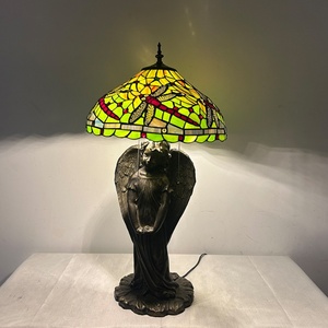 LongHuiJing Dragonfly Antique Stained Glass Table Lamp with 16-Inch Lamphade Flexible & Simple Design AC E26 LED Desk Lamp - Product Image 3