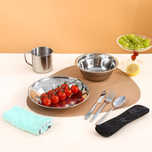 Set peralatan makan stainless steel, untuk berkemah luar ruangan, set piring Tunggal + cangkir portabel - Product Image 3