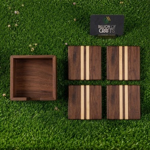 Ensemble de sous-verres carrés en bois, cerisier, érable, noyer noir, pour la décoration de table à café ou à thé - Product Image 4