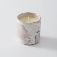 YBH vente en gros de luxe moderne 12 oz conteneurs de bougies pots de bougies en marbre vide en céramique avec couvercles en bois décoration de la maison de noël