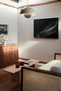 Ensemble de table basse moderne de luxe en marbre Mobilier de salon Table Table basse Banc fabriqué à la main en <span class=keywords><strong>travertin</strong></span> <span class=keywords><strong>rouge</strong></span> aiguisé - Product Image 4