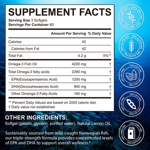 Cápsulas Blandas de Aceite de Pescado de Aguas Profundas de 4200 mg de Marca Privada para Fabricantes, Suplementos de Aceite de Pescado Omega 3 HALAL al por Mayor - Product Image 2