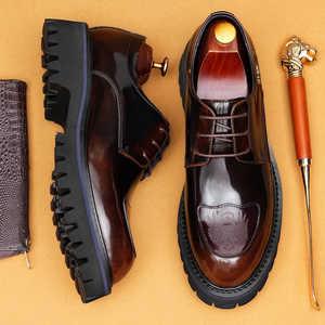 Chaussures Derby en cuir poli pour homme - Style britannique, cuir véritable, détails sculptés exquis, finition haut de gamme, décontracté chic - Product Image 6