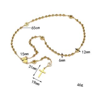 Collar Religioso de Acero Inoxidable con Colgante, Collar de Rosario con Cruz de Oro Sólido de 14k, para Mujeres, Hombres y Niñas - Product Image 3