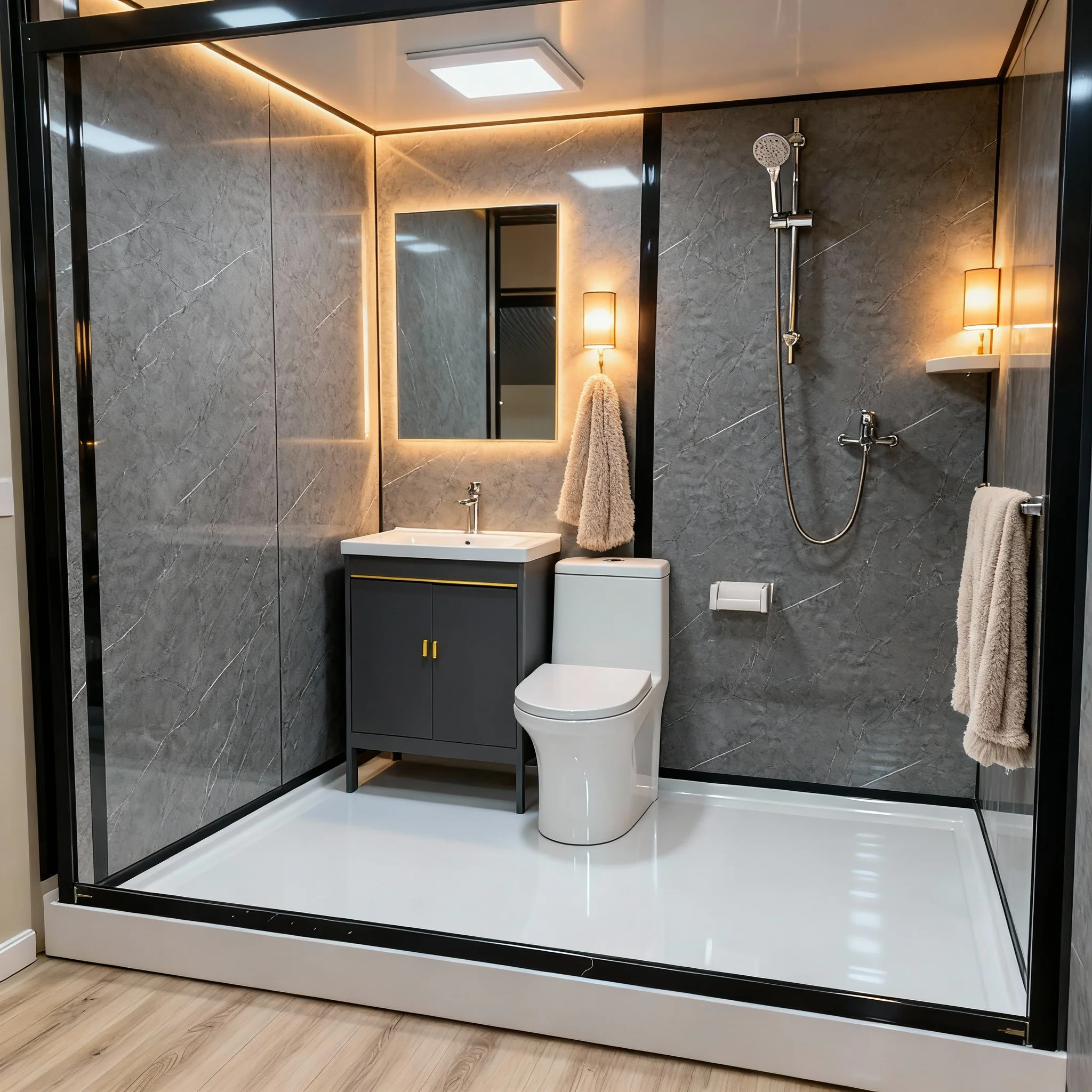 Prefabricated Hotel All in One Bathroom Integrated Shower Bathroom With Toilet 4