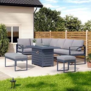 AJUNION Aluminum Sectional Patio <strong>Furniture</strong> Set Garden Sofa Corner Set Uv Resistant <strong>Cushion</strong> Garden <strong>Furniture</strong> with Firepit Table - Product Image 2