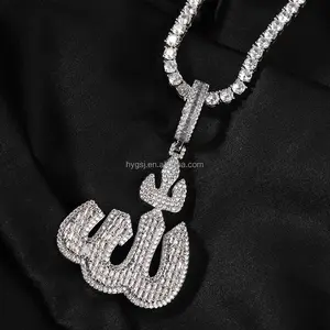 Flame Delicate Fancy Iced Out Fashionable Brass Cross Arabic Alphabet Sparkling Zircon Pendant Necklace