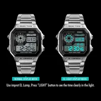 Jam Tangan Pria SKMEI 1335 Gold Chronograph Alarm LCD dengan Tali Stainless Steel, Jam Digital Elektronik untuk Pria