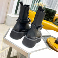 Sepatu Bot Kulit Wanita, Bot Desainer Ankle Kulit Elegan Modis Berkendara Datar Menambah Harga