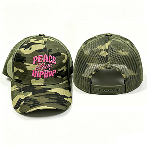 Casquettes Trucker Camouflage en Coton Méché à 6 Panneaux avec Logo Brodé en Relief Personnalisé et Impression Camouflage, Bicolores, Vente en Gros - Product Image 4