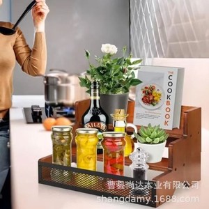 Retro wooden spice rack, tiered <b>desktop</b> storage rack, liquor display rack, <b>desktop</b> coffee <b>shelf</b> - Product Image 2