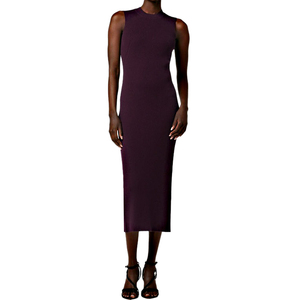 Abito <span class=keywords><strong>Aderente</strong></span> Senza Maniche con Scollo Rotondo e Spacco Posteriore in Maglia <span class=keywords><strong>a</strong></span> Coste, <span class=keywords><strong>Vestito</strong></span> in Cotone da Donna all'Ingrosso OEM - Product Image 3