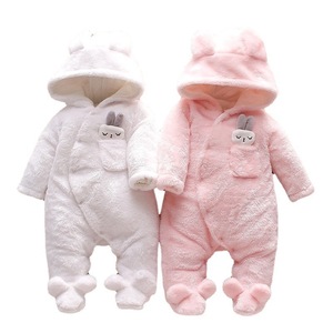 Baby Quilted Hooded Jumpsuit Spring Autumn Winter Thickened Polyester Long-sleeve Romper Infants <strong>Toddler</strong> Crawling Clothes Pocket - Product Image 2