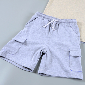 Vente en gros enfants respirant <span class=keywords><strong>100</strong></span> coton manches courtes hauts shorts couleur unie beige gris ensemble d'été pour garçons - Product Image 5