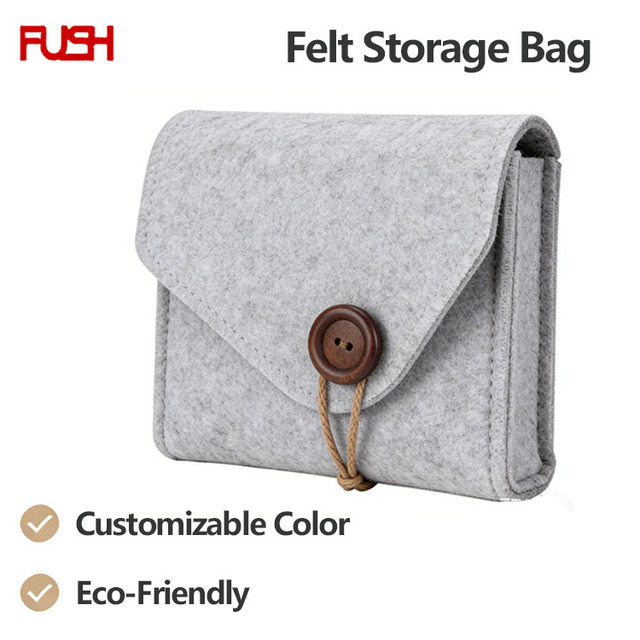 Custom Logo Eco-Friendly Felt Cable Organizer Pouch Recycled Storage Bag for Charger Earphone Tech Accessories Travel Felt Bag