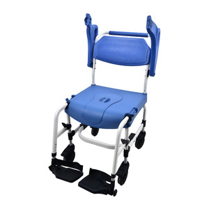 Silla de inodoro para ancianos, color azul real, de aleación de aluminio con ruedas para uso en baño, ducha e inodoro. - Product Image 2