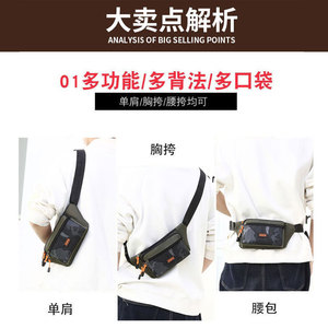 JINGPIN Men's Waist Bag Nylon Multi Compartment Large Capacity Outdoor Sports Water Resistant Casual Crossbody Bag - Product Image 2