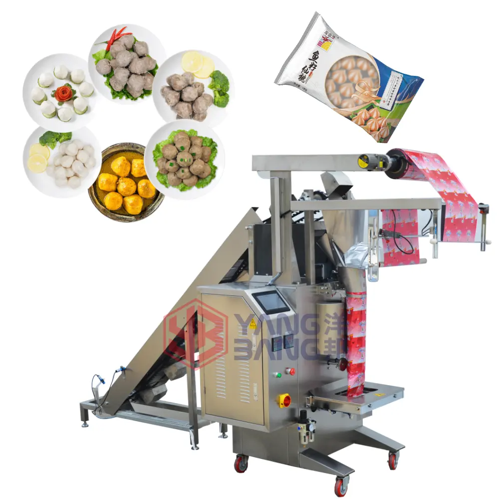 YB-300LD confezionatrice automatica per ali di pollo da carne confezionatrice per polpette con pesatrice combinata per trasportatore inclinato