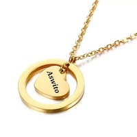 Trendy hartvormige ketting van roestvrij staal, verguld met 18K goud, graveerbaar, met ruimte voor eigen logo, unisex, Valentijnscadeau, sieraden
