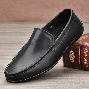 Mocassins en cuir véritable pour hommes, bout rond, à enfiler, respirants, chaussures décontractées de printemps - Product Image 1