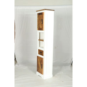 Mueble de Baño Muro en Blanco y Madera Natural Sólida, Mueble Alto de Almacenamiento para Baño con Cajón - Product Image 5