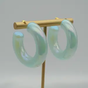 latest design women earrings girls jewelry chunky acrylic hoop earrings glitter C earrings wholesale discount