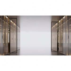 Armoires de chambre à coucher en verre avec cadre en aluminium de luxe sur mesure, dernier design moderne, placards de rangement simples pour villa avec tiroirs en bois - Product Image 5