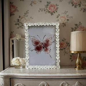 Cadre <span class=keywords><strong>photo</strong></span> décoratif blanc ivoire délicat, fleurs en résine peintes à la main, design botanique, porte-<span class=keywords><strong>photo</strong></span> - Product Image 3