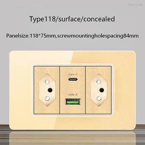 Enchufe de pared con interruptor de luz, doble USB tipo C, estándar brasileño, de vidrio templado, con tres entradas de corriente. - Product Image 3