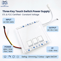 Interrupteur tactile miroir intégré à trois boutons homologué FCC, étanche IP44 pour le marché nord-américain, miroir LED 48W-96W