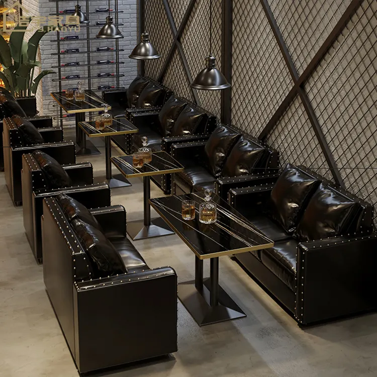 Yüksek son yeni tasarım kanepe bar siyah deri kulübü kanepe toptan barlar salon mobilyası restoran bar için